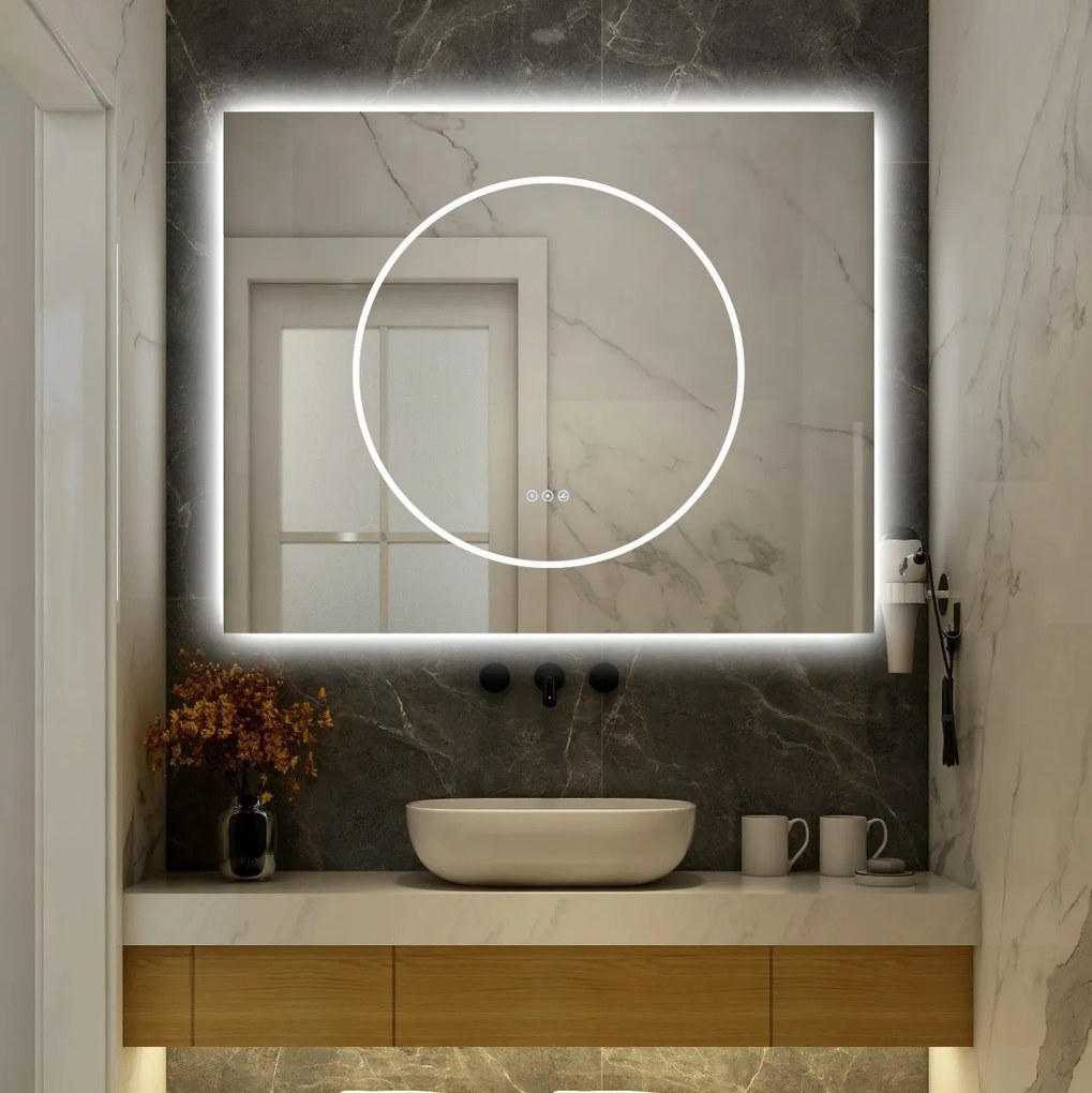 🪞 Oglindă LED cu Touch și Funcție Dezaburire, 3 Tipuri de Lumină – 100x80 cm, Model J193-10080 Smack