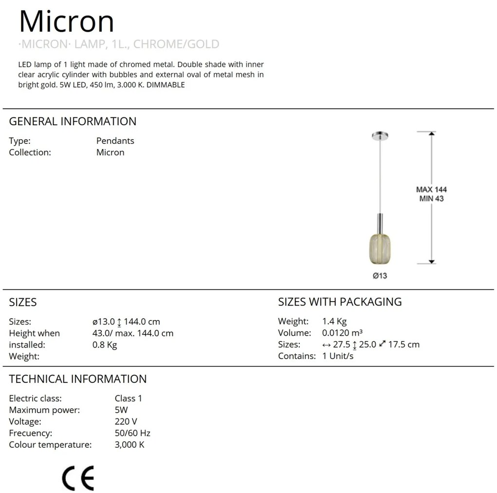 Pendul LED design modern Micron crom/auriu SV-413503