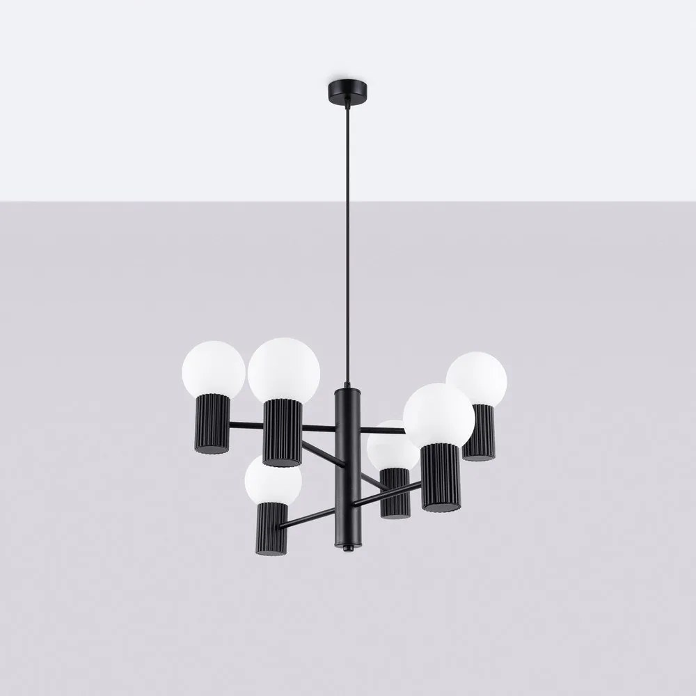 Lustră neagră cu abajur din sticlă Orbital – Sollux