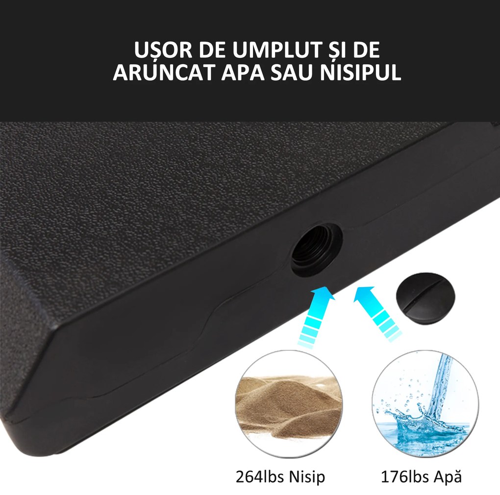 Outsunny Bază de Umbrelă cu Brat Modulară, Se Umple cu Apă/Nisip, pentru Umbrele cu Bază în Formă de Cruce, Negru, 100x100cm | Aosom Romania