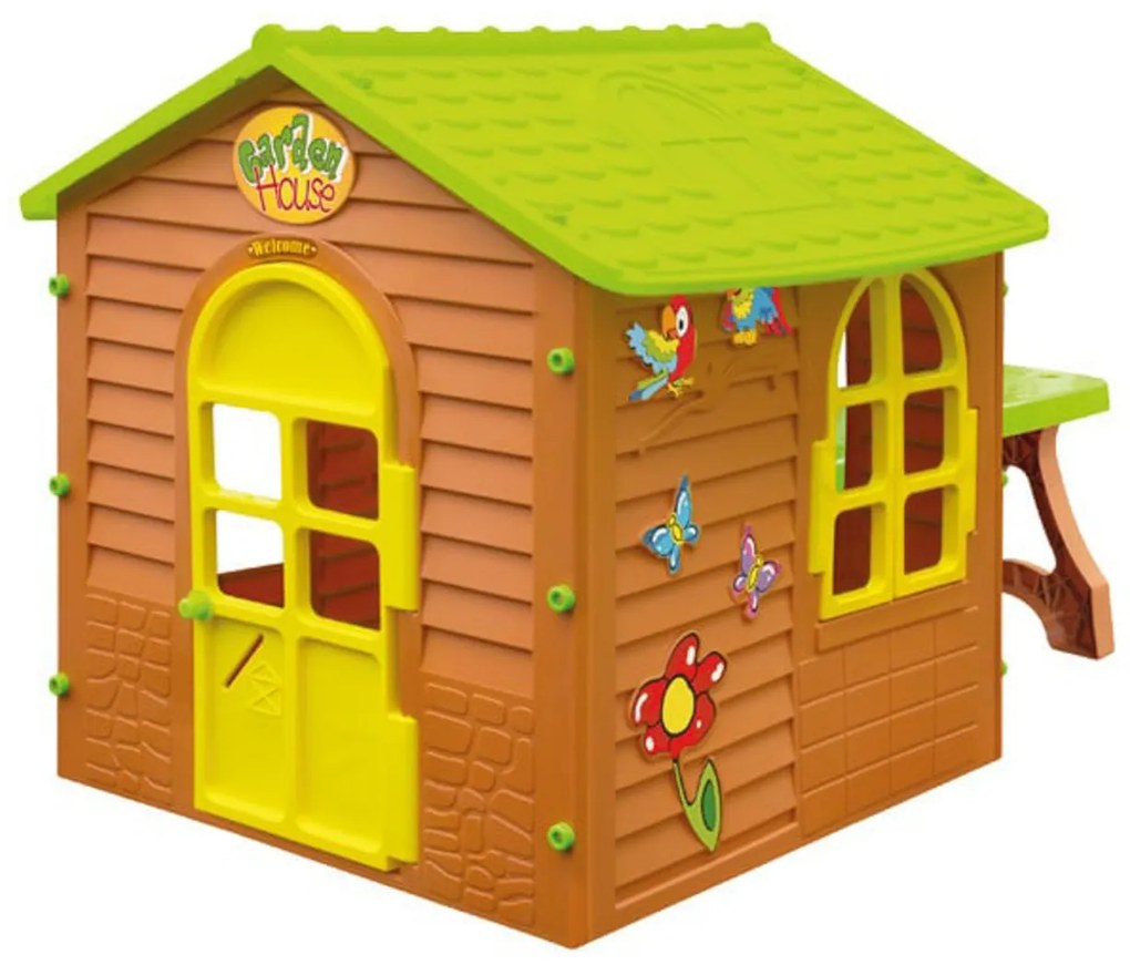 Casuta Copii cu Masuta exterioara NOVOKIDS™ Picnic House , Pentru casa si gradina, 180x120x121 cm, Ferestre si usa mobile, Plastic aditivat rezistent