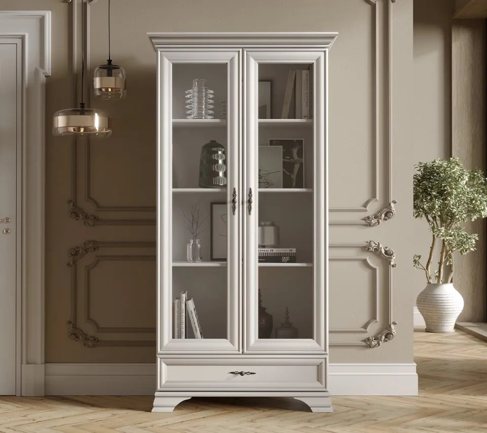 Vitrina Idento, 2 Usi 1 Sertar, H 210 CM, MDF Alb Alpin