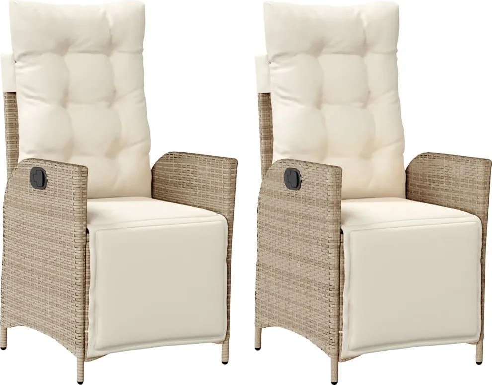 vidaXL Scaun de grădină rabatabil cu suport picioare,2 buc., poliratan