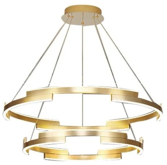 Lustra LED Suspendata Cu Telecomanda, 3 Tipuri De Lumina, Inaltime Reglabila, 85W, Auriu