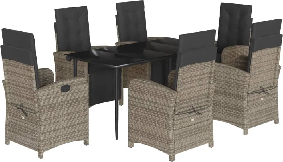 vidaXL Set mobilier de grădină cu perne, 7 piese, gri, poliratan