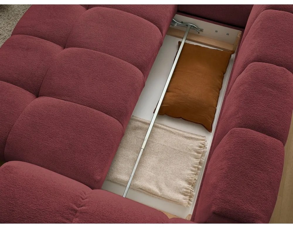 Colțar burgundy extensibil/cu spațiu de depozitare cu tapițerie din chenille (cu colț pe partea stângă/în formă de ”L”) Everest – Bobochic Paris