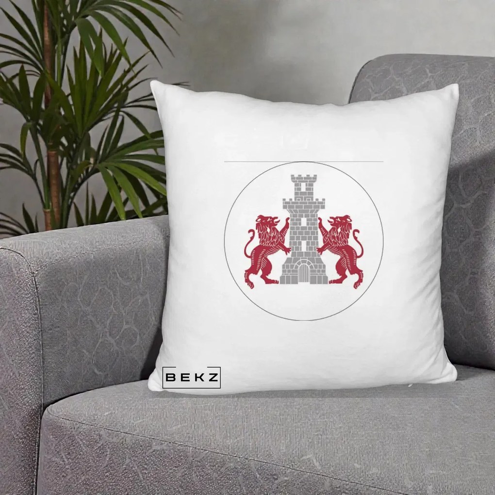 Perna Personalizata Cetatea Turnu Magurele Heraldic, 40x40 cm, Alb Pufos, Husa Detasabila, Perna Inclusa, BEKZ®