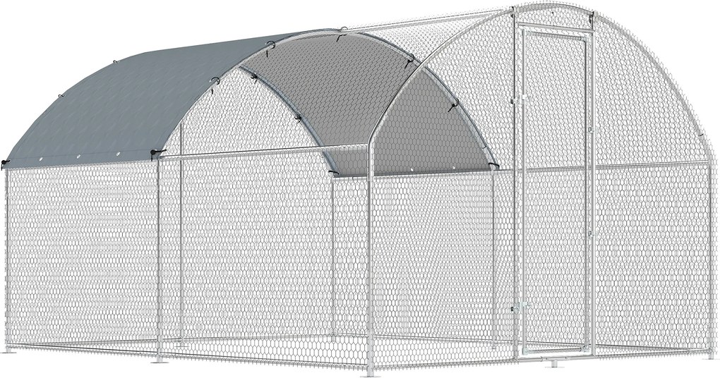 PawHut Țarc pentru Găini de Exterior, 2.8x3.4x1.9m, 9.5㎡ Țarc Metalic din Oțel Galvanizat cu Acoperiș Impermeabil Anti-UV și Încuietoare, Coteț pentru 10-16 Găini, Iepuri și Rațe | Aosom Romania
