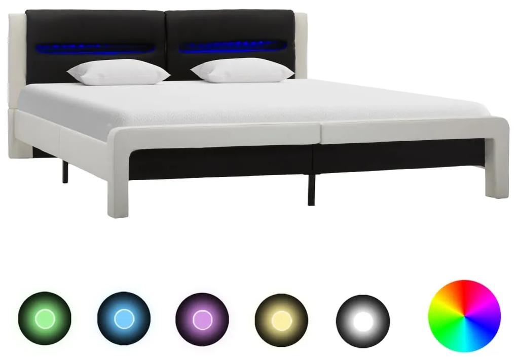 286732 vidaXL Cadru de pat cu LED, alb & negru, 180 x 200 cm, piele ecologică