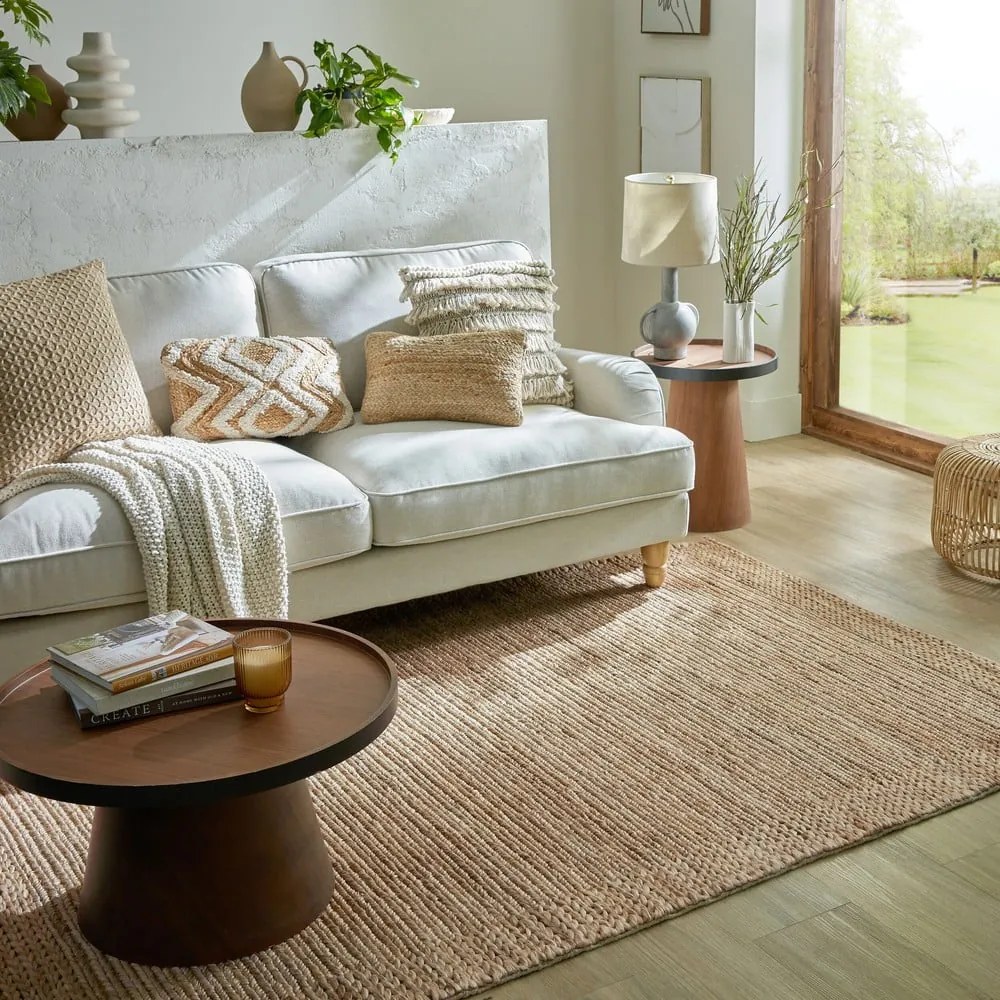 Covor în culoare naturală țesut manual din chenaf 120x170 cm Drew Border – Flair Rugs