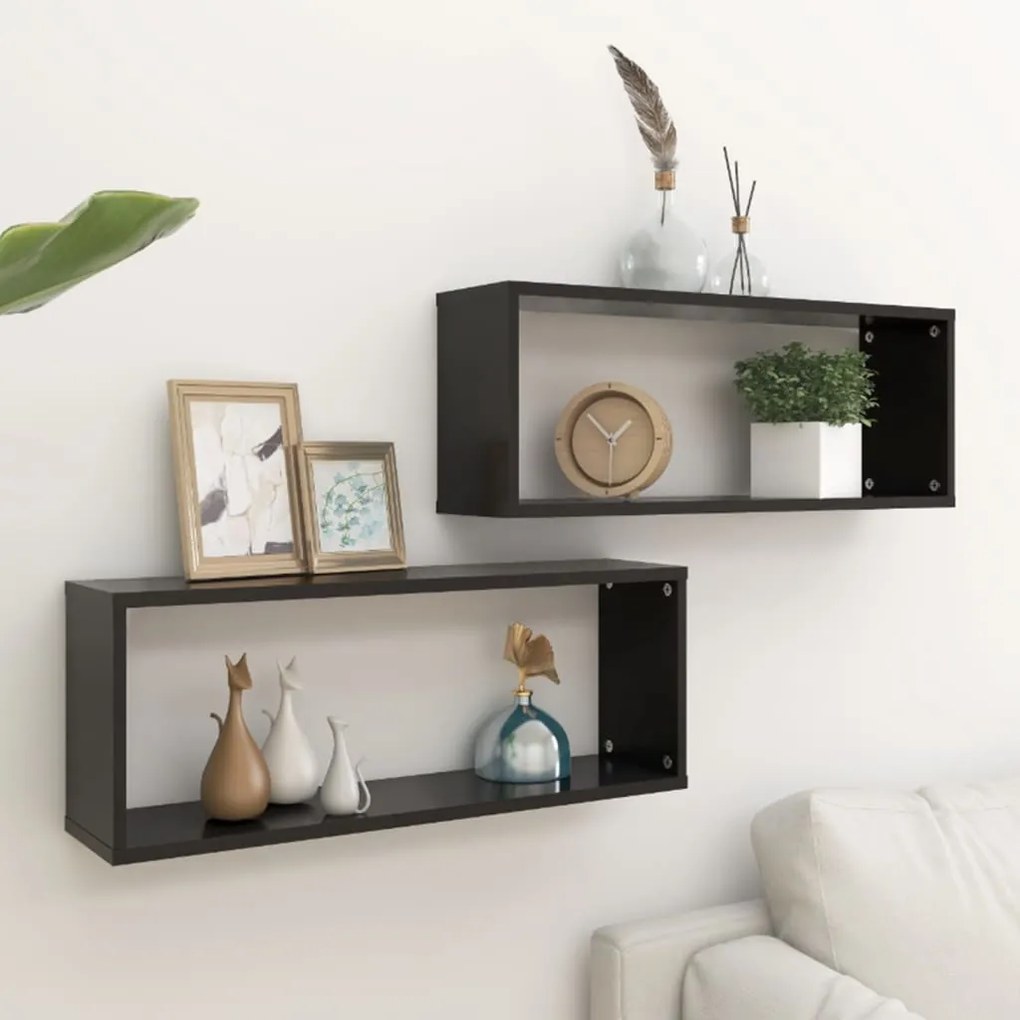 vidaXL Rafturi de perete cub 2 buc. negru 60x15x23 cm lemn prelucrat