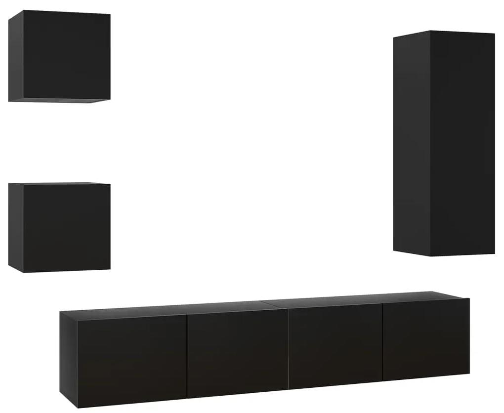 3078801 vidaXL Set dulapuri TV, 5 piese, negru, lemn prelucrat