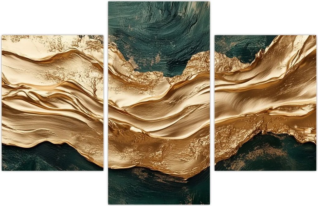 Tablou - Abstracție verde cu auriu II. (90x60 cm)