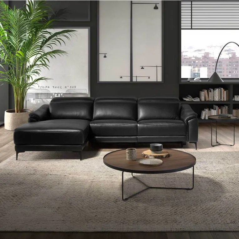 Coltar LUX design italian cu sezlong stanga si functia relax Cowhide negru