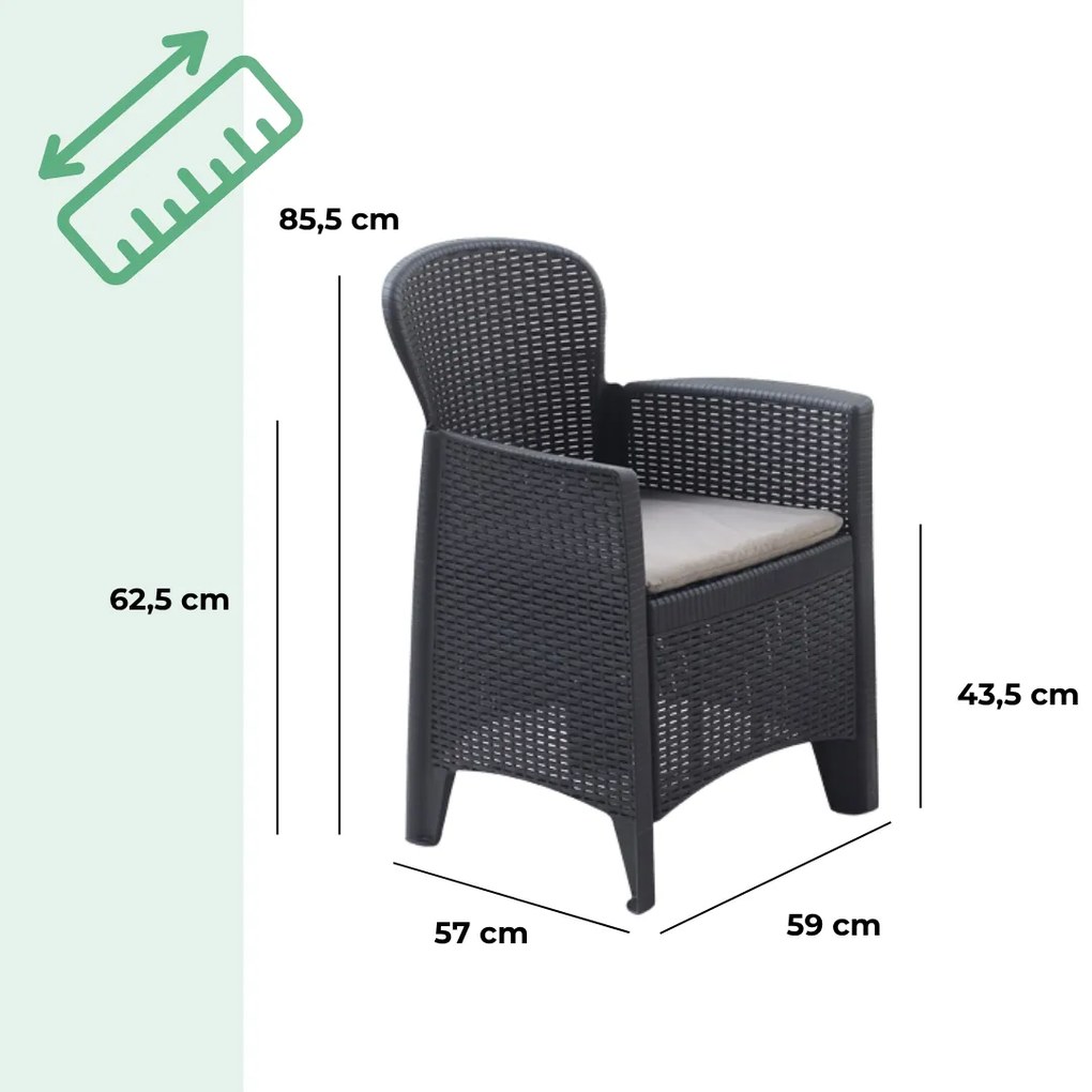 I.P.A.E-Progarden Set grădină AKITA, 3 piese, culoare antracit