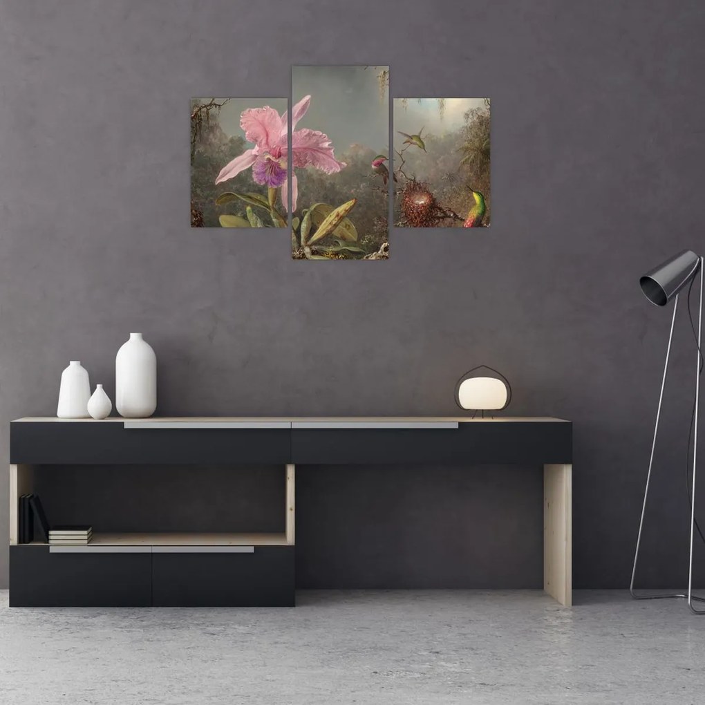 Tablou - Martin Johnson Heade, Cattleya Orchid and Three Hummingbirds, reproducere (90x60 cm)