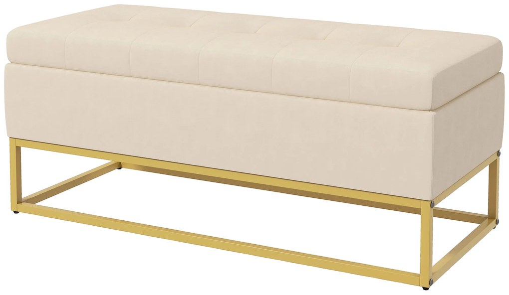 HOMCOM Bancă de Depozitare, design decorativ cu butoni, aspect de flanelă, piciorușe aurite, 110 x 47 x 46,5 cm | Aosom Romania