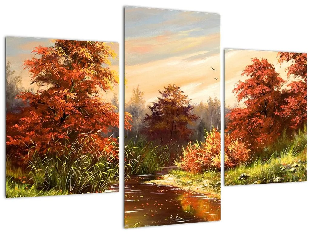 Tablou - Râu în peisaj de toamnă (90x60 cm)