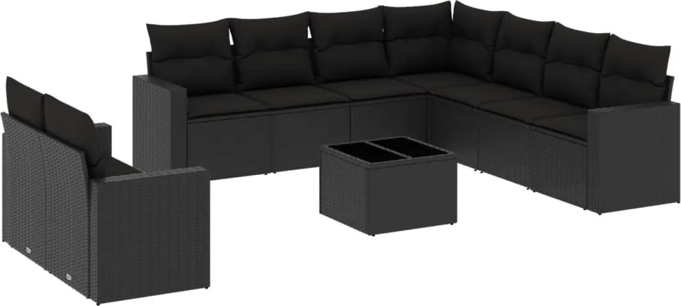 vidaXL Set canapele de grădină cu perne, 10 piese, negru, poliratan