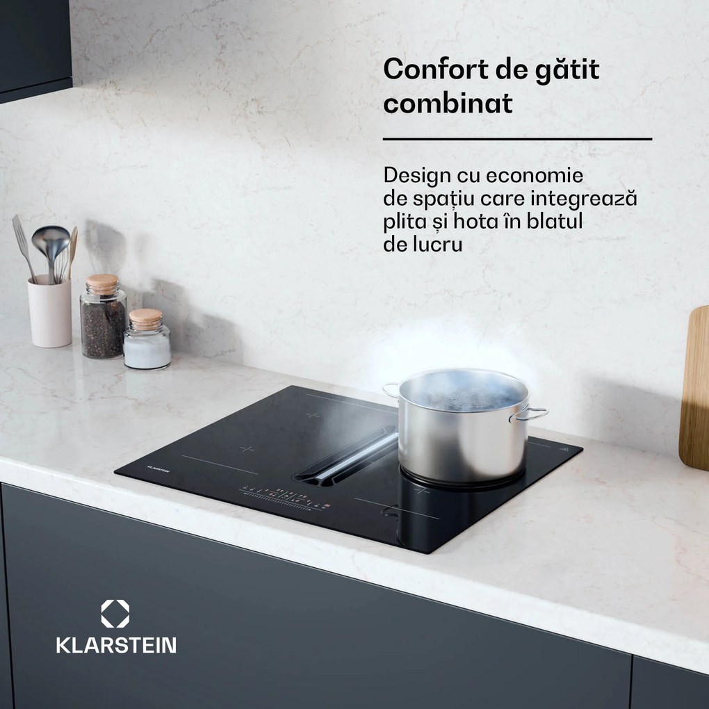 Klarstein Plită cu inducție AirJet 60 Down Air System + DownAir-hota, 10 000 W, 600 m³/h, Boost
