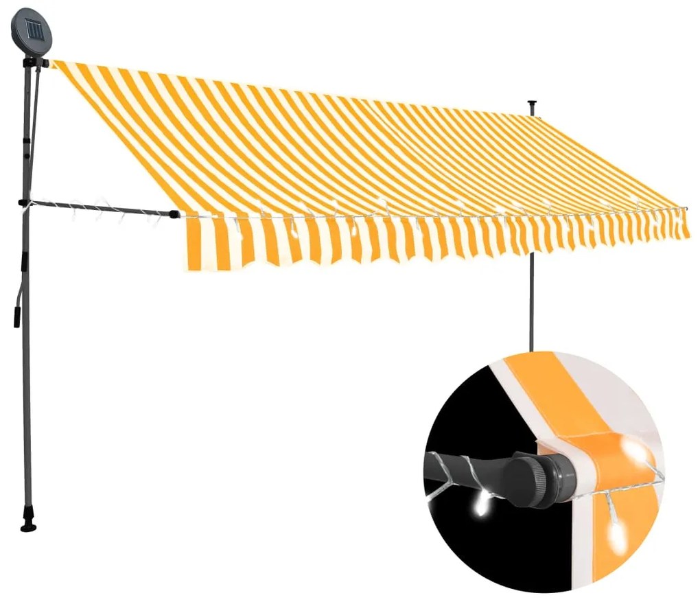 vidaXL Copertină retractabilă manual cu LED, alb &amp; portocaliu, 350 cm