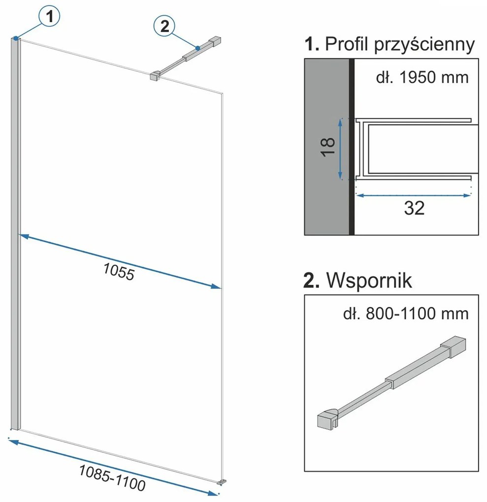 Paravan de dus Perete de dus Walk in Rea Aero Ombre 110 195 cm sticla fumurie securizata de 8 mm cu profil negru