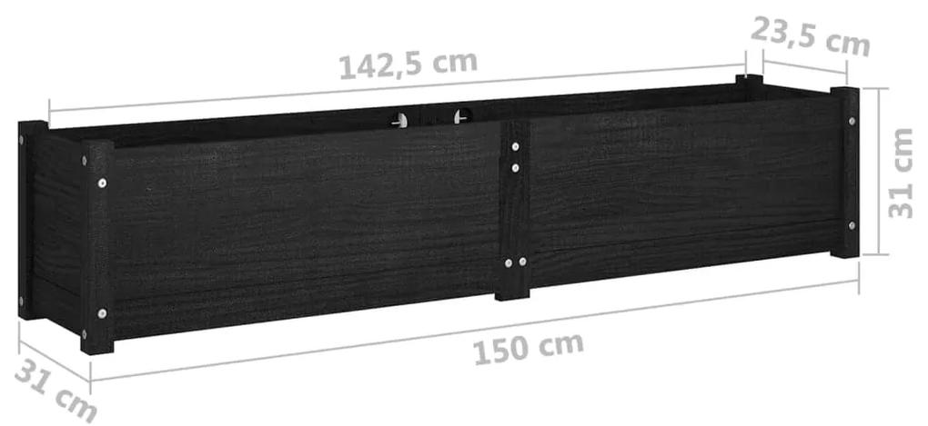 Strat inaltat de gradina 2 buc negru 150x31x31cm lemn masiv pin 2, Negru