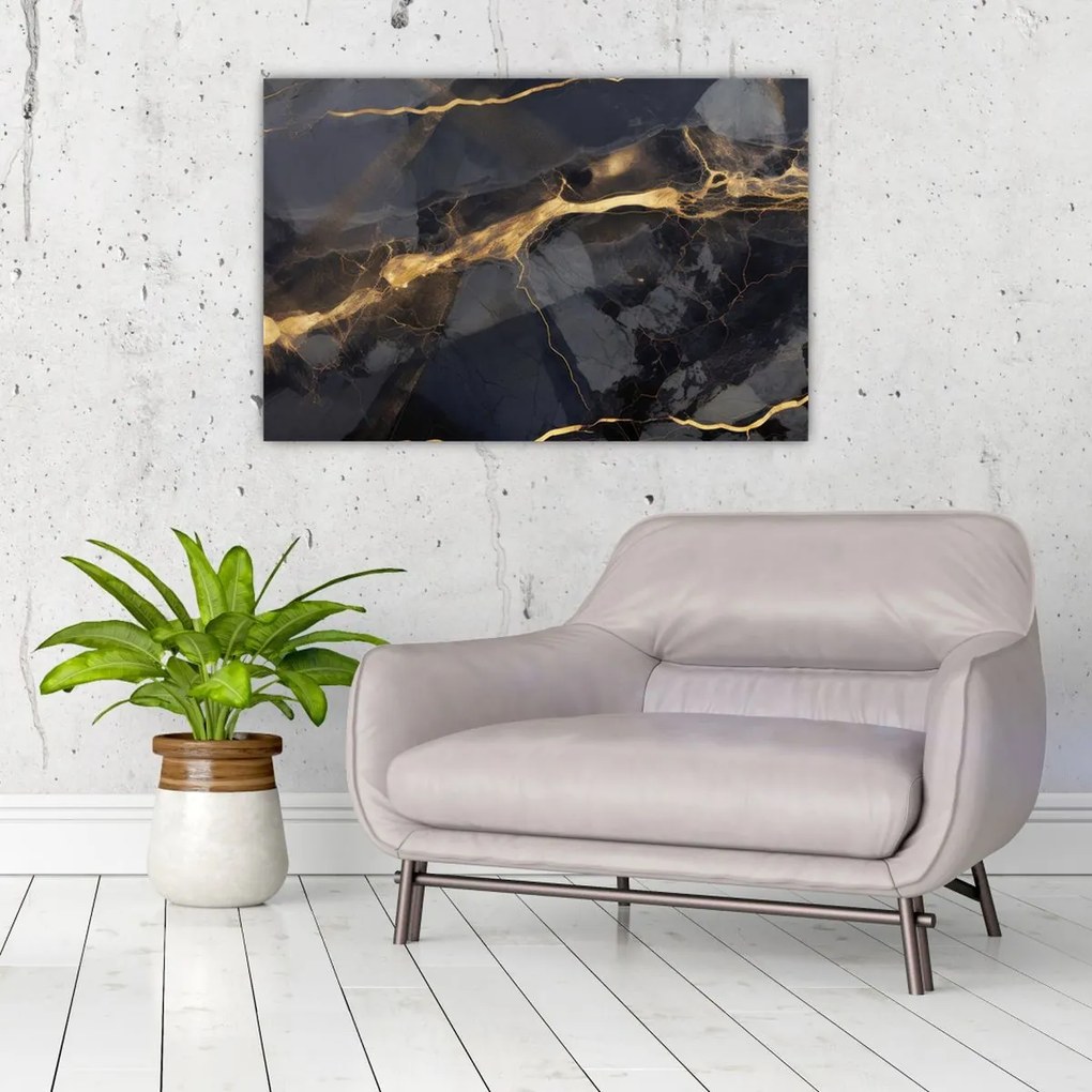 Tablou - Negru - decor auriu (90x60 cm)