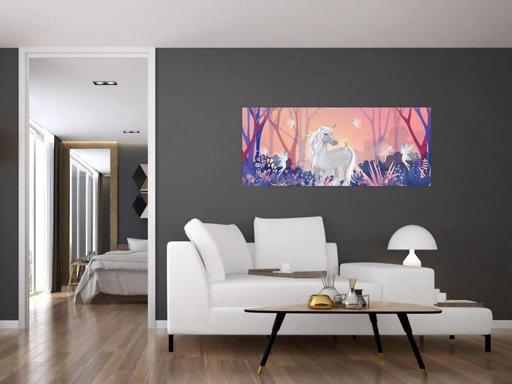 Tablou - Unicorn în pădurea fermecată (120x50 cm)