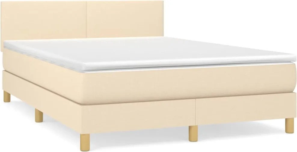 vidaXL Pat box spring cu saltea, crem, 140x200 cm, textil