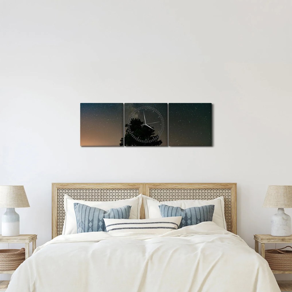 Tablou cu cerul nocturn și copaci (cu ceas) (90x30 cm)