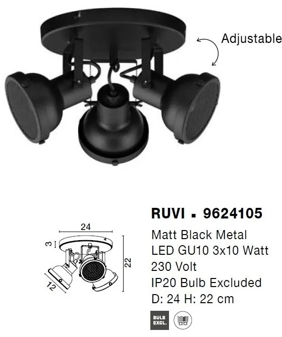 Lustra aplicata metalica design retro RUVI 3 negru