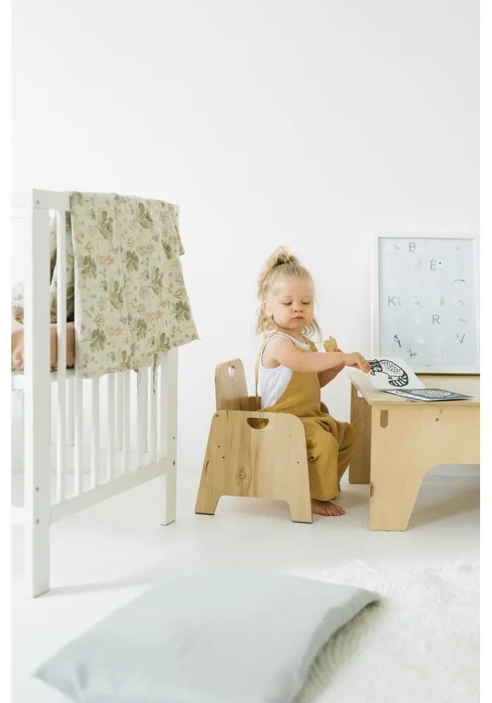 Lenjerie de pat din in pentru copii Linen Tales Botany, 140 x 200 cm, bej