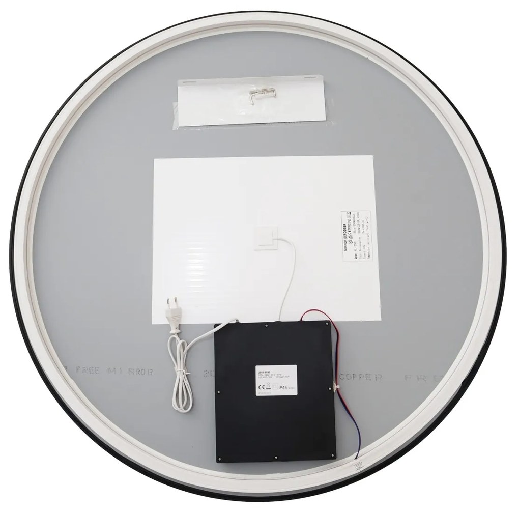 🪞 Oglindă LED cu Touch, Funcție Dezaburire și 3 Tipuri de Lumină – Ramă Negru Mat, 90 cm, Model J188-90 Smack