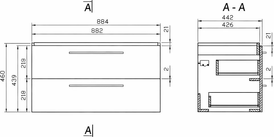 Dulap baie Lara 2 sertare pentru lavoar Como 90 cm, nuc, Cersanit Nuc