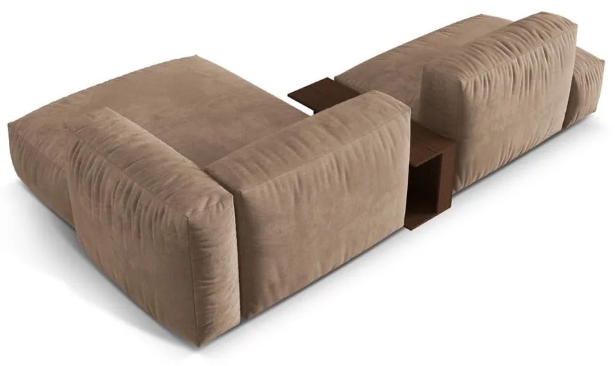 Colțar modular maro deschis cu tapițerie din catifea (cu colț pe partea dreaptă/cu șezlong) Martina – Micadoni