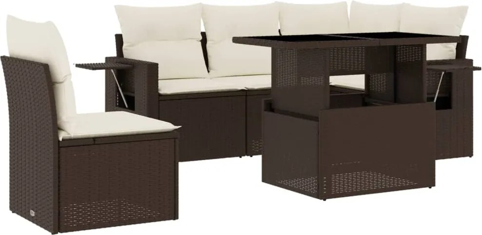 vidaXL Set canapele de grădină cu perne, 6 piese, maro, poliratan