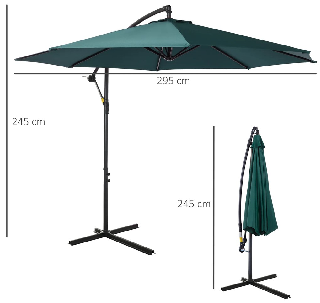 Umbrela Impermeabila cu Brat Lateral Outsunny, Structura Otel, Verde Φ300x250cm | Aosom Romania