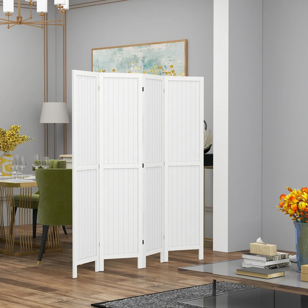 HOMCOM Paravan din lemn, separator de cameră, cloison interieur pliabil cu 4 panouri din lemn 160 x 170 cm alb | Aosom Romania