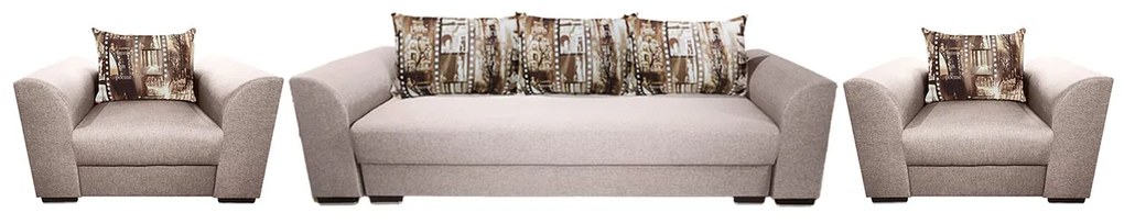 Set living canapea cu 2 fotolii 3+1+1 Lindo N04 Crem inchis