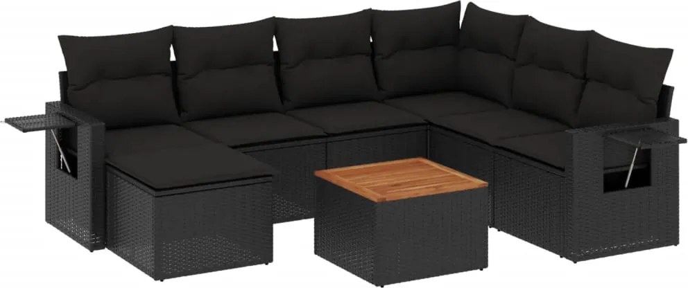vidaXL Set mobilier de grădină cu perne, 8 piese, negru, poliratan
