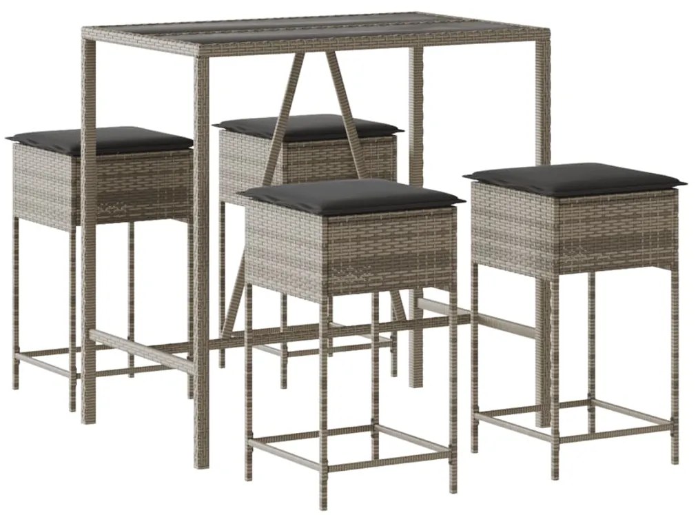 3261468 vidaXL Set mobilier bar de grădină, cu perne, 5 piese, gri, poliratan