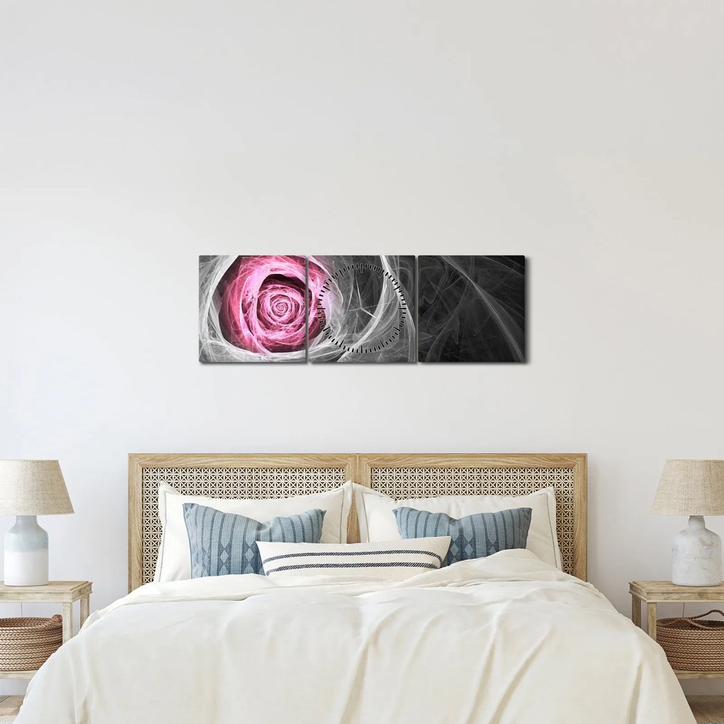 Tablou - Trandafir abstract, fucsia (cu ceas) (90x30 cm)