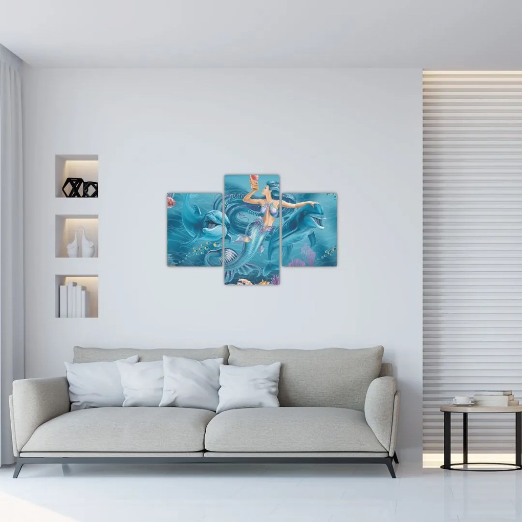 Tablou - Sirenă cu delfini (90x60 cm)