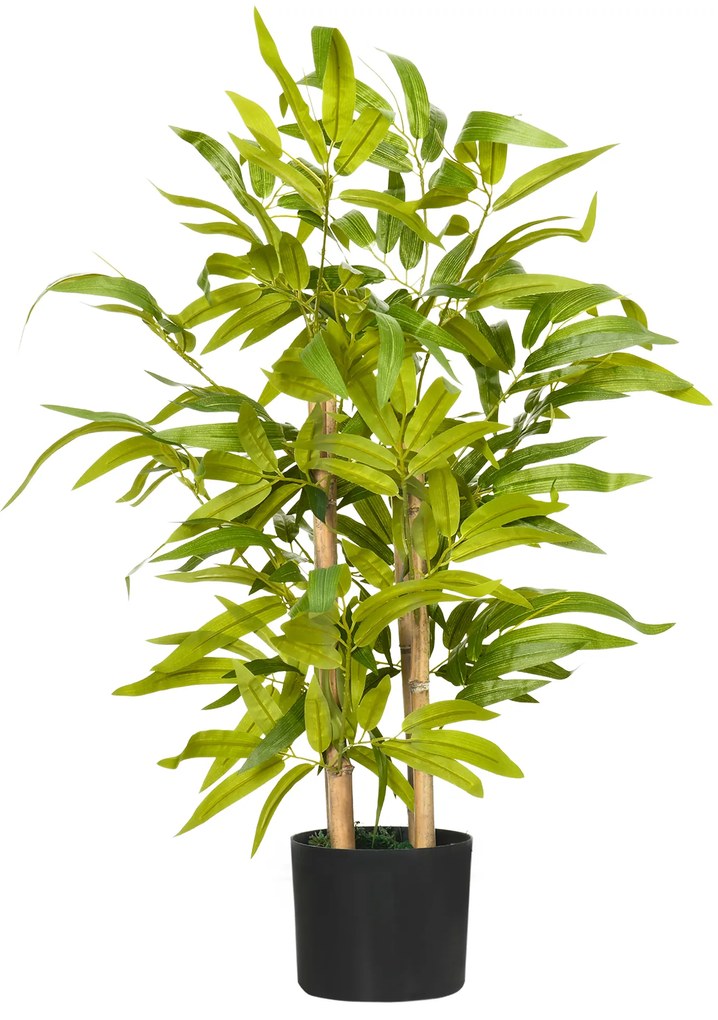 HOMCOM Plantă Artificială de Bambus, Înălțime 60 cm, din Poliester și PP, Verde, cu Vas de Ciment Ø15x12.5 cm | Aosom Romania