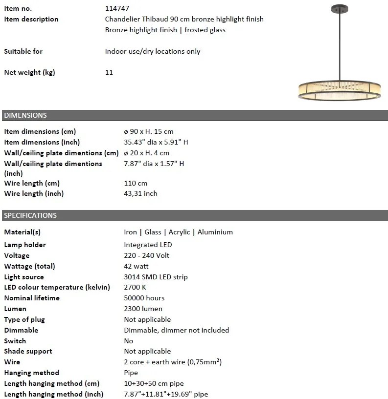 Lustra LED dimabila suspendata design elegant Thibaud L, bronz