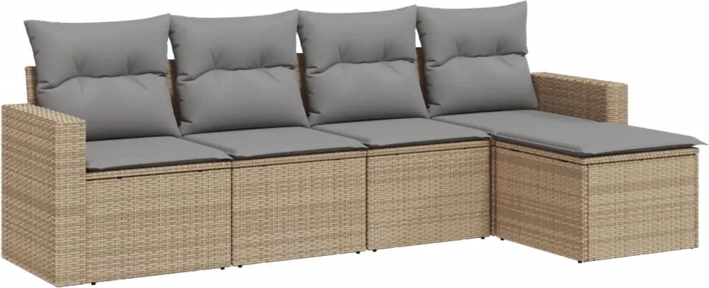 vidaXL Set canapele de grădină cu perne, 5 piese, bej, poliratan