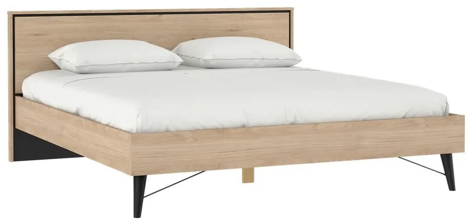 Pat matrimonial în culoare naturală cu aspect de lemn de stejar cu somieră 180x200 cm Ry – Tvilum
