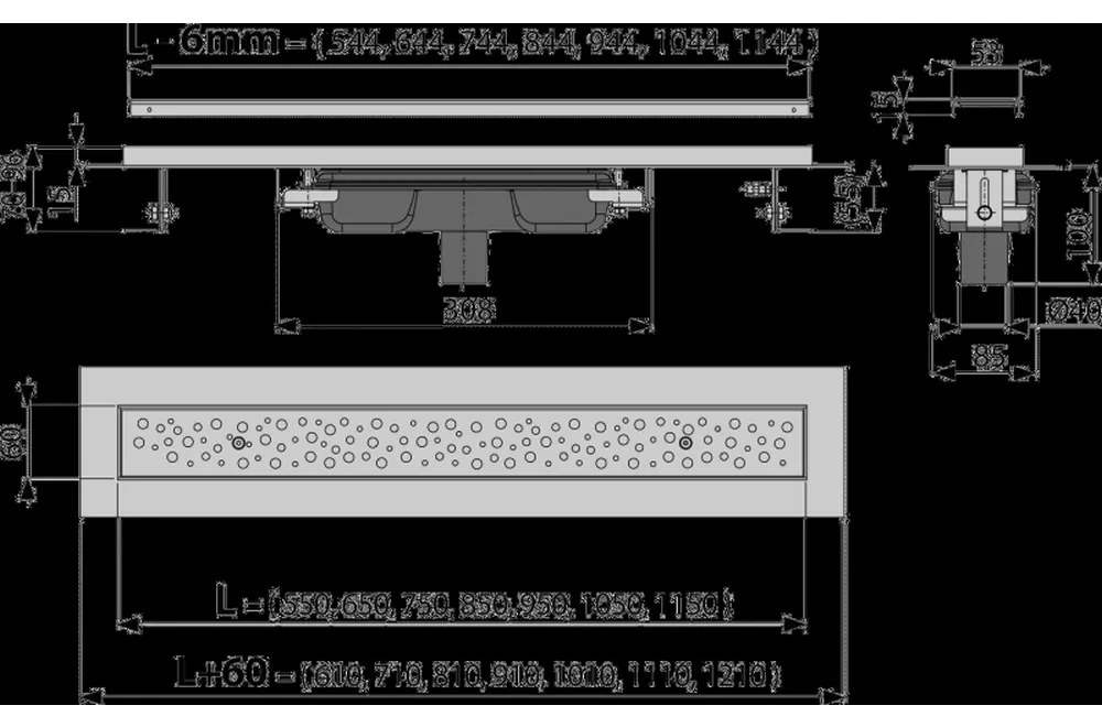 Rigola dus iesire verticala cu capac perforat crom lucios 1050 mm Alcadrain APZ1111-1050L 1050 mm