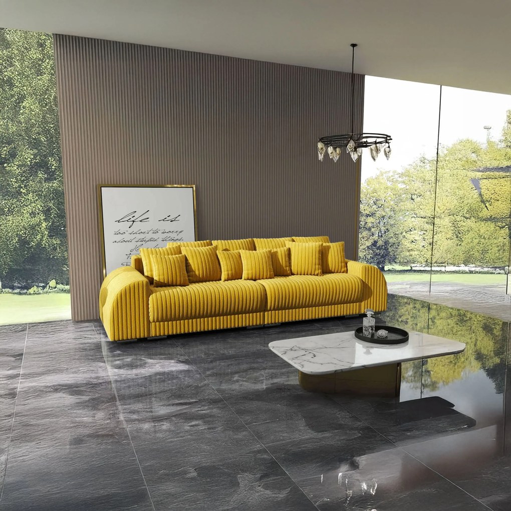 Canapea extensibilă dumonde cu 2 lăzi de depozitare si sezut confortabil din spuma high-density, Verona Ambiance Mustar 310x100 cm